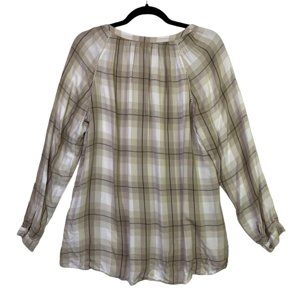 J. Jill Women's Tan Cream Plaid Button Up Top Blouse Size Medium - Picture 4 of 6